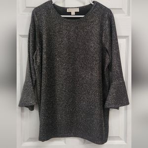 Sparkling Black Long Quarter Length Top With Bell Shaped Sleeves